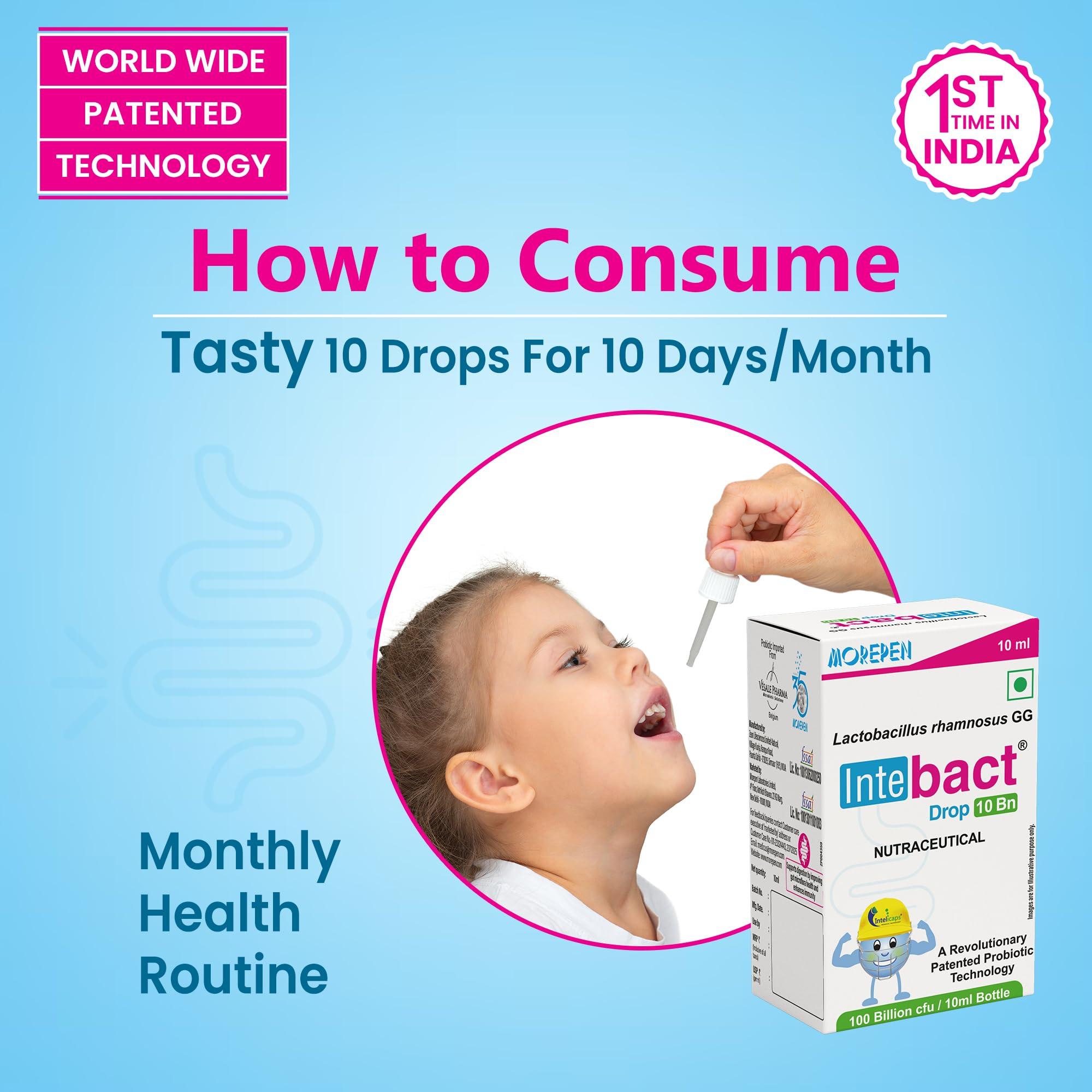 Dr. Morepen Morepen INTEBACT PROBIOTIC DROPS 10BN CFU|Supplement for Gut Health - 10 ml pack of 2