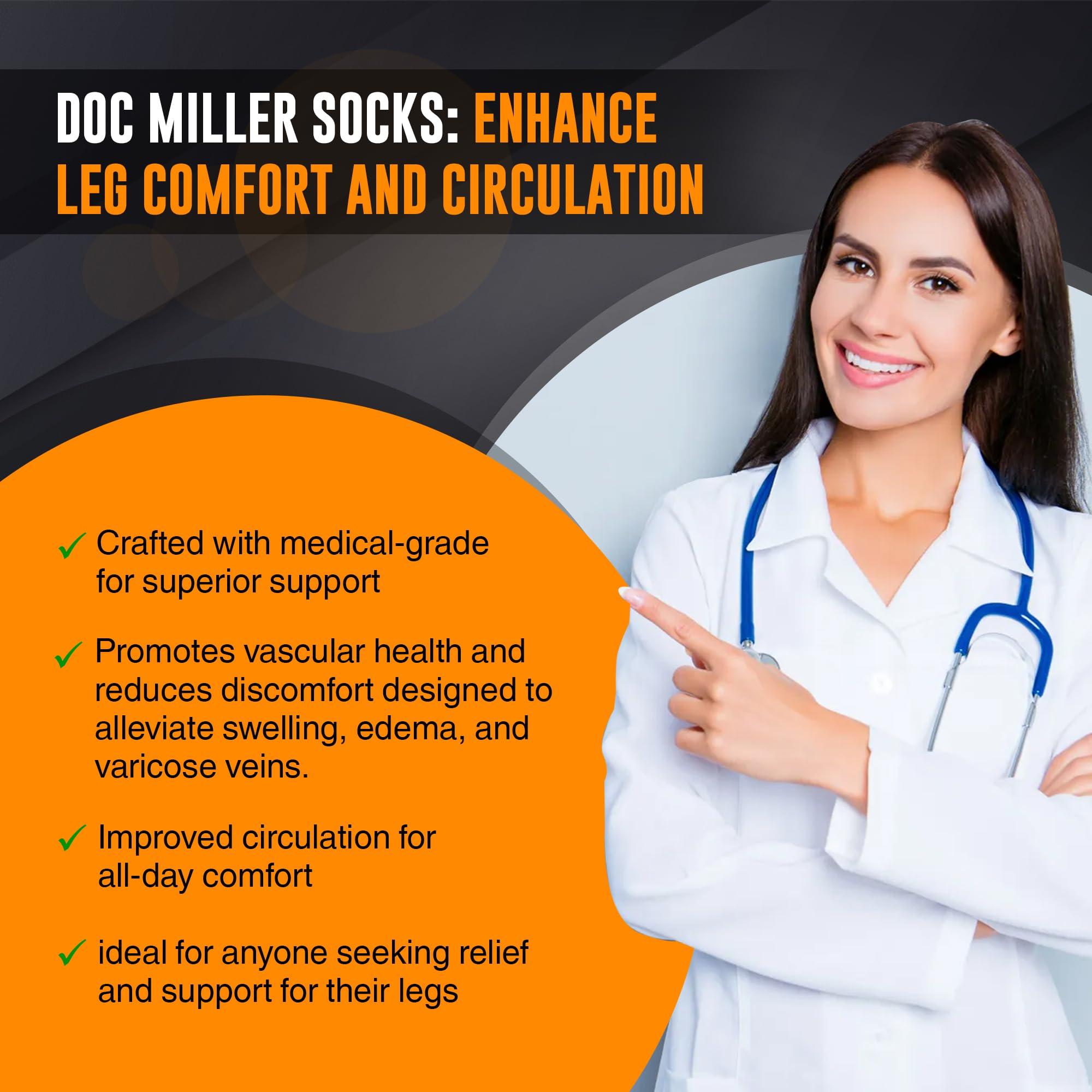 Doc Miller Doc Miller Thigh High Anti Embolism TED Surgical Stockings Compression Socks - Graduated 15-20mmHg Support Hose for Women Men, White, Large