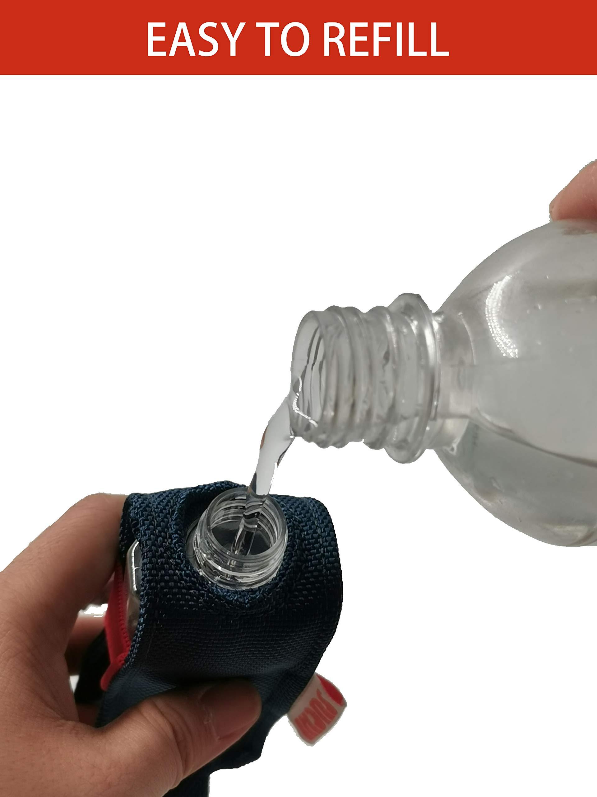 SUCHI Travel Size Hand Sanitizer Holder,Bottle Case and Carabiner Carrier bag-Portable Mini Waist Bag for Liquids Clip On Belt Loop, Backpack and Purse - Includes Empty 60ml/ 2 oz . Reusable Bottle (Black)