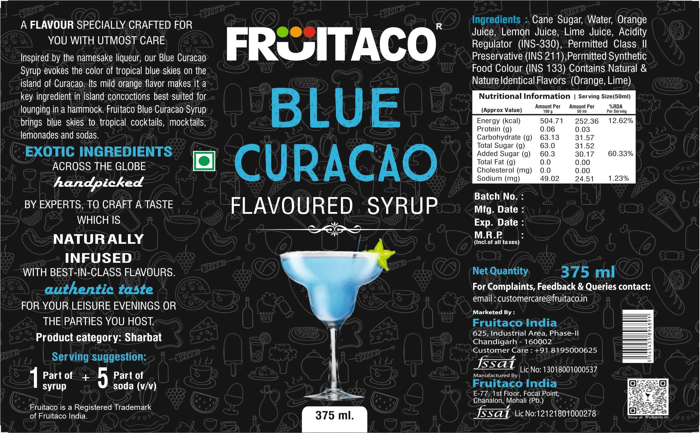 Fruitaco Fruitaco Blue Curacao Liquid Syrup Grenadine Green Mint Mojito Mint - Mocktail Syrup, Cocktail Mix, Cocktail Syrup Mojito Syrup Perfect For Mocktails&Cocktails,Mint Syrup Flavor Pack Of 4 (375 Ml)