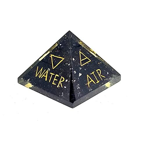 ASTROGHAR Astroghar Natural Black Tourmaline Crystal Chips 4 Elements Healing Symbol Engraved Orgonite Orgone Pyramid for Reiki and Chakra Healing