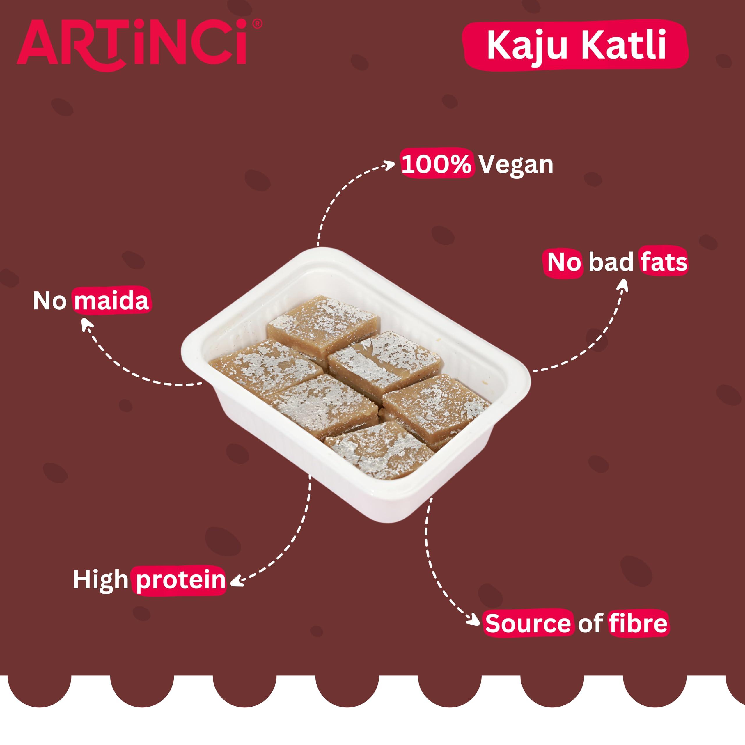 Artinci Artinci Sugar Free Kaju Katli | As Seen on Shark Tank India | Keto Diabetic Friendly with High Protein & Fibre Barfi | Low Carb | Healthy Indian Sweets | Pure Cashew | Festive Gifting | (200g X 2)