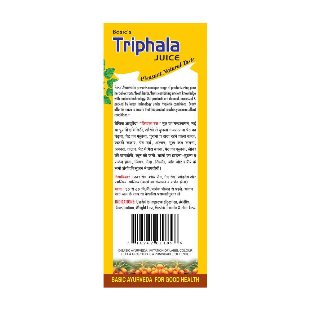 BASIC AYURVEDA BASIC AYURVEDA Triphala Ras (Juice) 1000 Ml | Ayurvedic Supplements For Digestive Health | Pleasent Natural Taste First Press Virgin Juice | Prepared From Fresh Harad, Baheda, and Amla