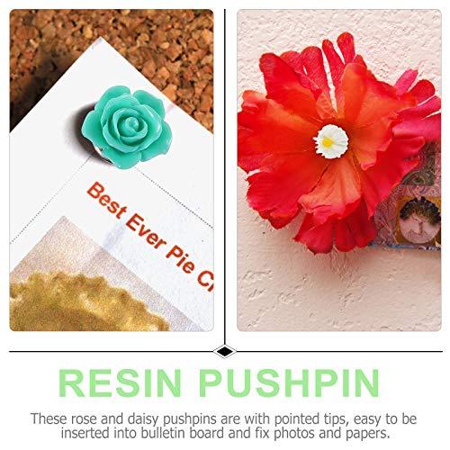 HEALLILY 50pcs/ Box Creative Metal Resin Flower Decorative Pushpin Set for Wooden Wall