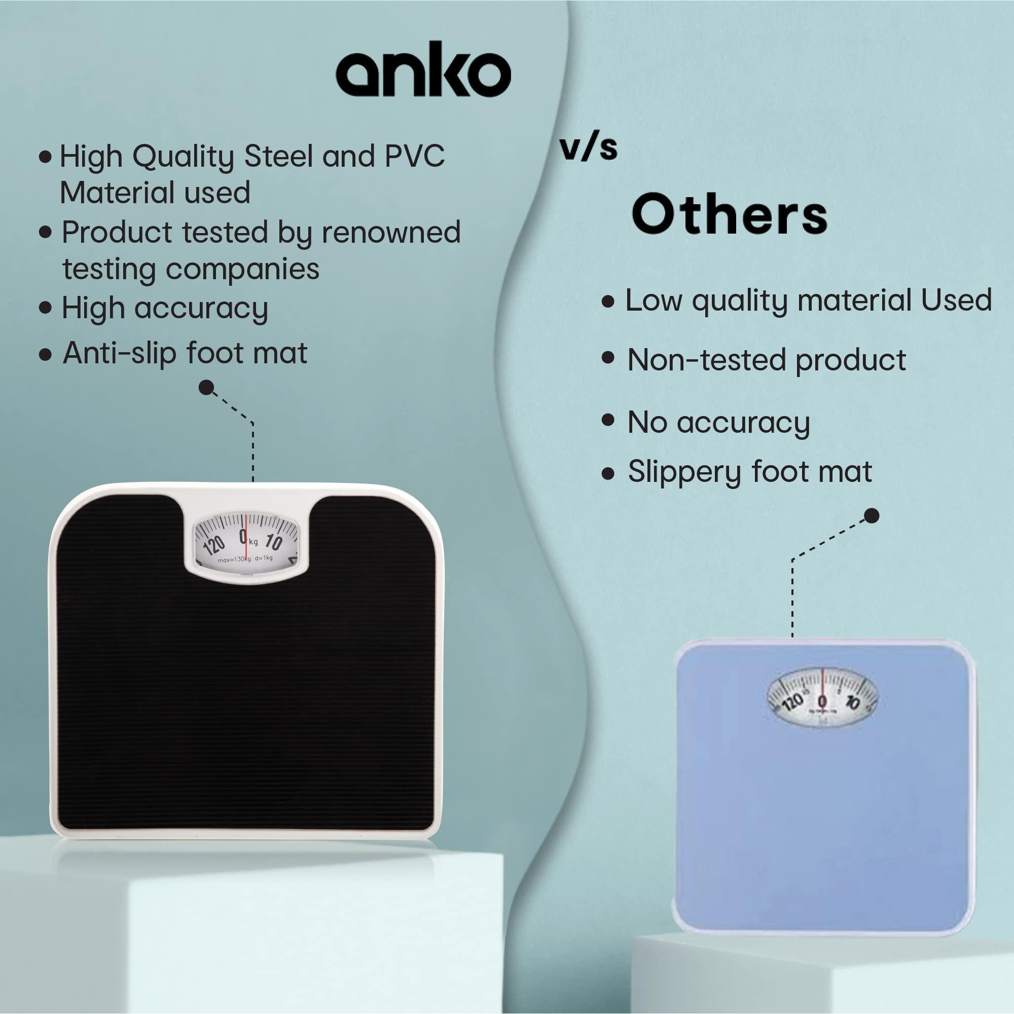 Anko Anko Australia Manual Weighing Machine | Anti-Slip Mat Platform | Heavy Duty Steel Body Weighing Scale for Body Weight | Precision scale with Auto-Calibrating Sensors | Black, 130kg Capacity