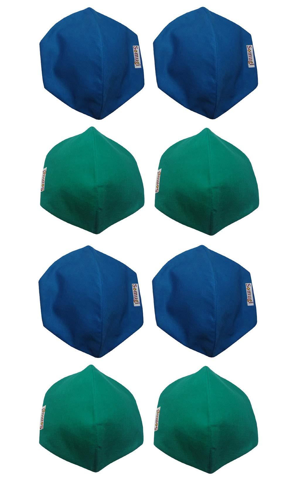 Somugi Somugi triple layer (Sky Blue +Green) cotton Anti pollution Face mask Pack of- (4 + 4) pcs (Reusable, washable, skin friendly) Adult size