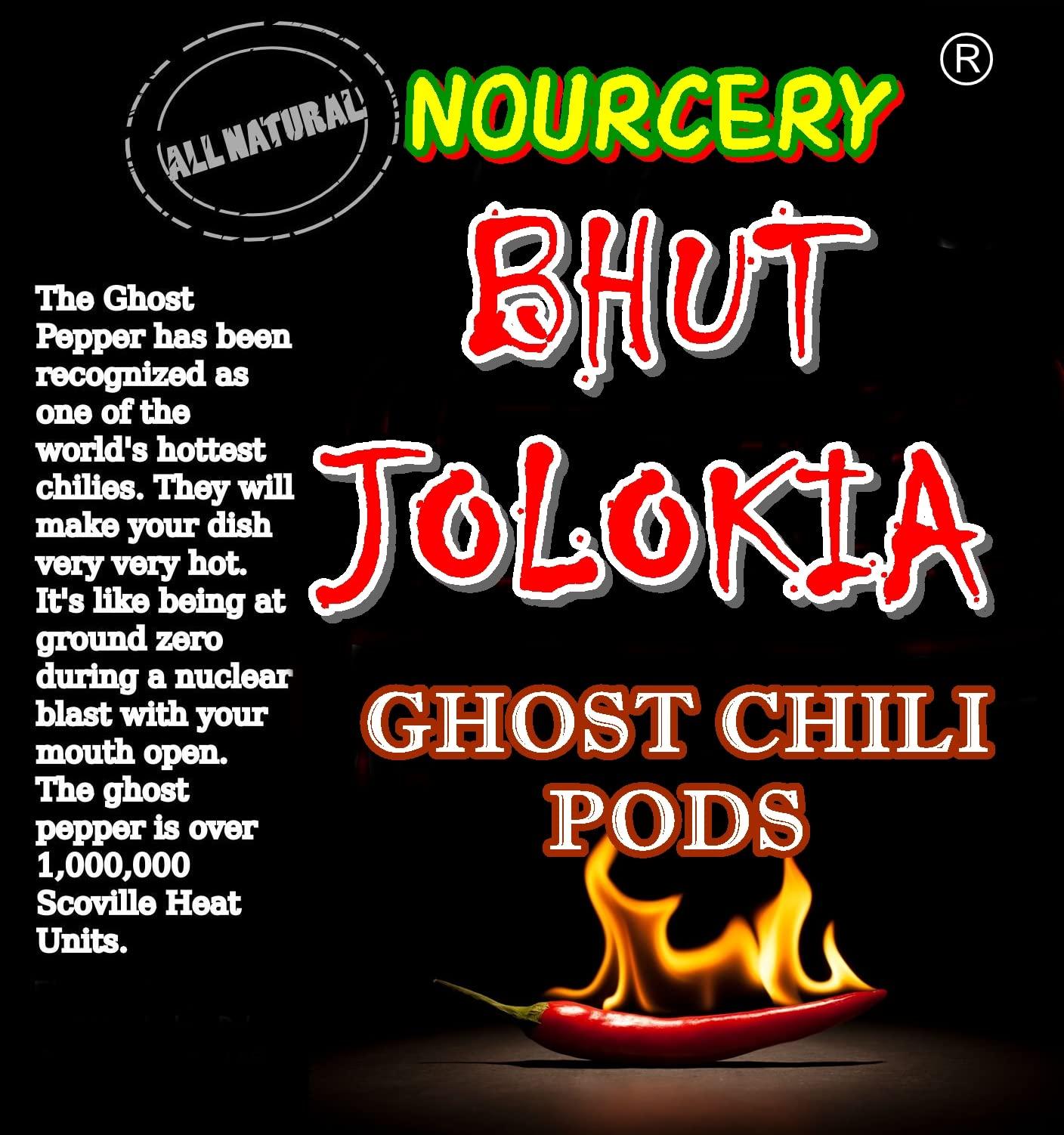 NOURCERY Nourcery Bhut Jolokia Chilli Whole 100 Grams | Ghost Pepper | Naga Chilli | King Chilli | Raja Mirchi | Sundried | Organically Grown | Fire up any dish with a dash of this chilli | Hottest Chilli in India Bhut Jolokia Pods (100gm), Vaccum Packed