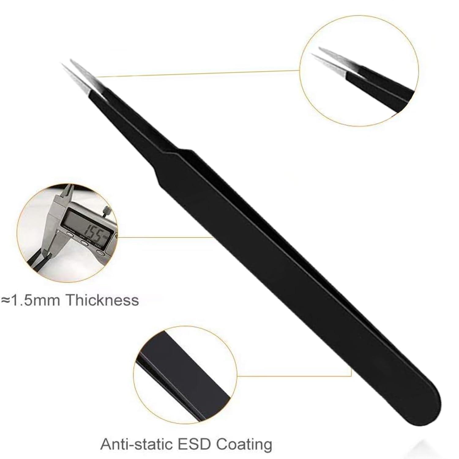 MADHYA MADHYA Tweezers for Ingrown Hair Removal, Surgical Grade Medical Tweezers with Sharp Needle Nose Point Tips Ideal Pointed Tweezers for Splinters & Tick Removal, Black, Design 5, Pack of 1