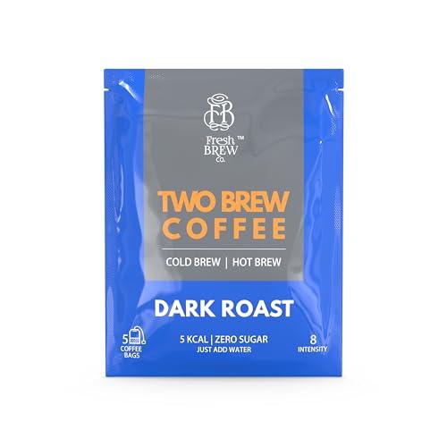 Fresh Brew Co. Two Brew Coffee | Cold Brew & Hot Brew | Dark Roast | Intensity 8 ( No equipment required | Just add water ) (20, Coffee Bags)
