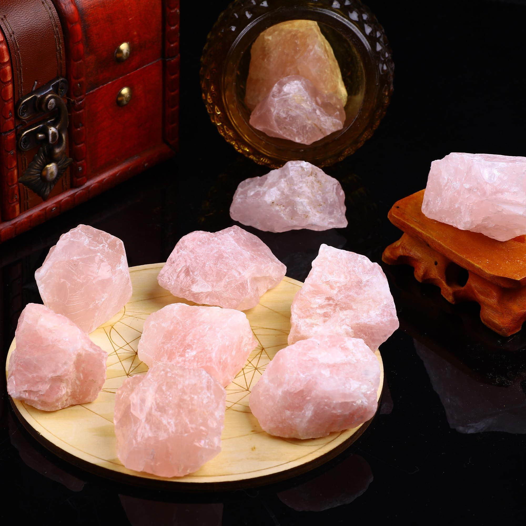 UFEEL UFEEL 1 lb Bulk Rose Quartz Rough Stones - Large 1\" Natural Raw Stones Crystal for Tumbling, Cabbing, Fountain Rocks, Decoration, Polishing, Wire Wrapping, Wicca & Reiki Healing Crystals