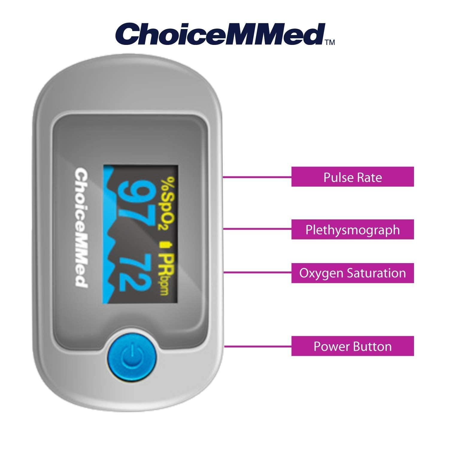CHOICEMMED ChoiceMMed FingerTip Pulse Oximeter (MD300CN330) | Pulse Rate | Oxygen Saturation | High Accuracy | Pulse blood Oxygen | SPO2 & PR Measurement | CE | FDA Approved- Pack of 1 (Grey)
