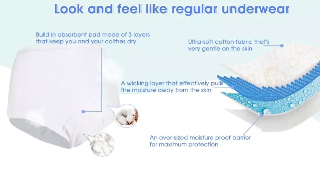 Salma\'s Tinytots Urinary Incontinence underwear for women, Reusable, Comfy, Leakproof panties for women, with 150 ml absorption, washable adult diapers, Protective Underwear & Panties For women (XL)(38inch to 42 inch)
