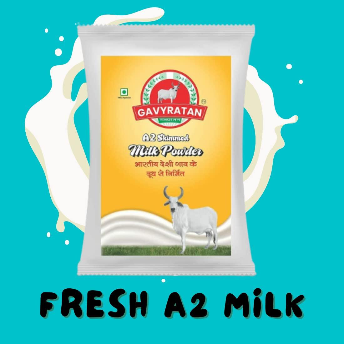 GAVYRATAN GAVYRATAN A2 Cow Skimmed Milk Powder 1kg | All Natural | 100% Pure | Boosts Liver Health | No Added Preservatives | Sugar Free | Perfect for Tea & Coffee | Pack of 1