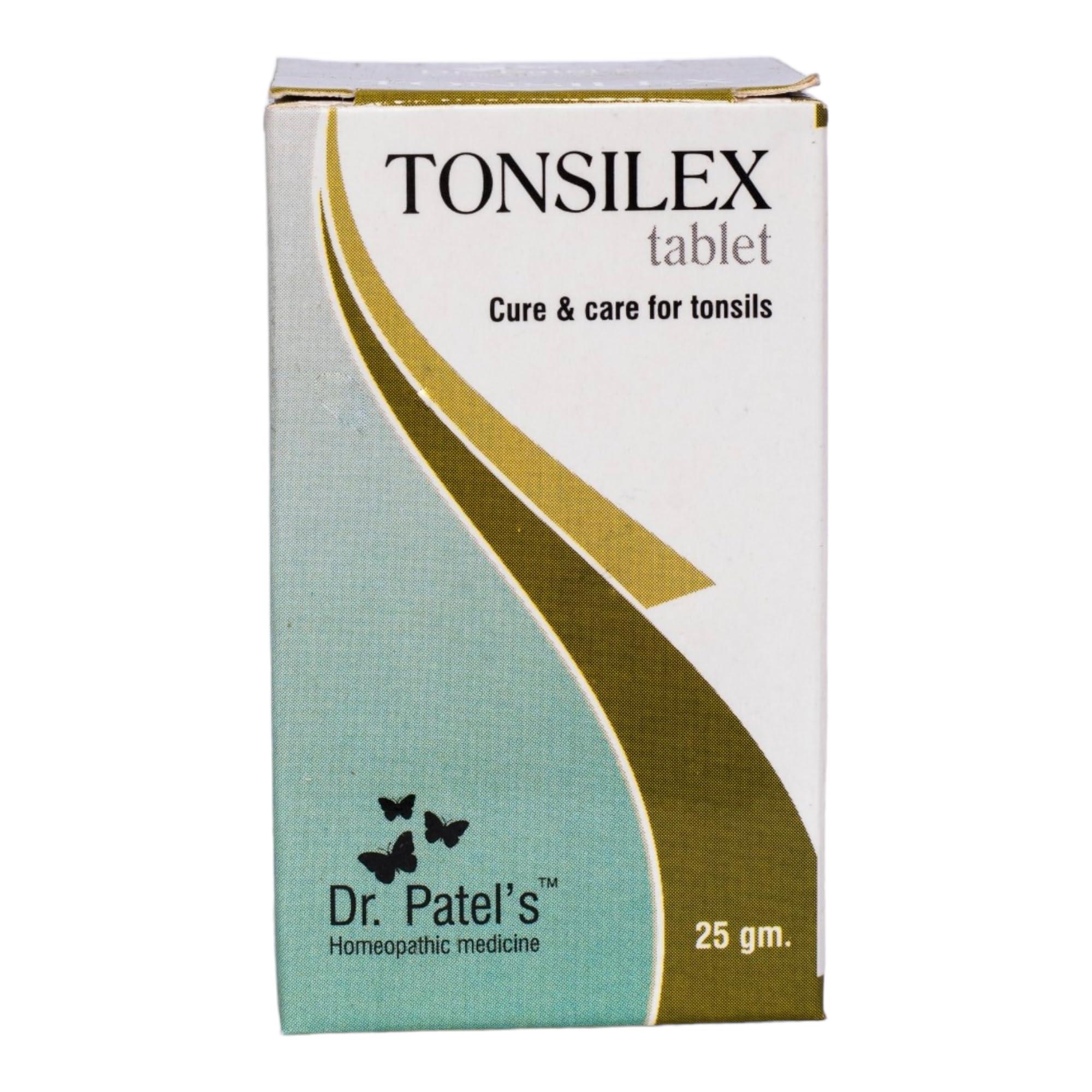 DR PATELS HOMEOPATHIC MEDICINES Dr Patel\'s Homeopathic Tonsilex Tablet - Cure & Care for Tonsils | Relief for Acute, Chronic, Recurrent Tonsillitis, Adenoids, Lymphadenitis, Pharangititis and Sore Throat- 25gms