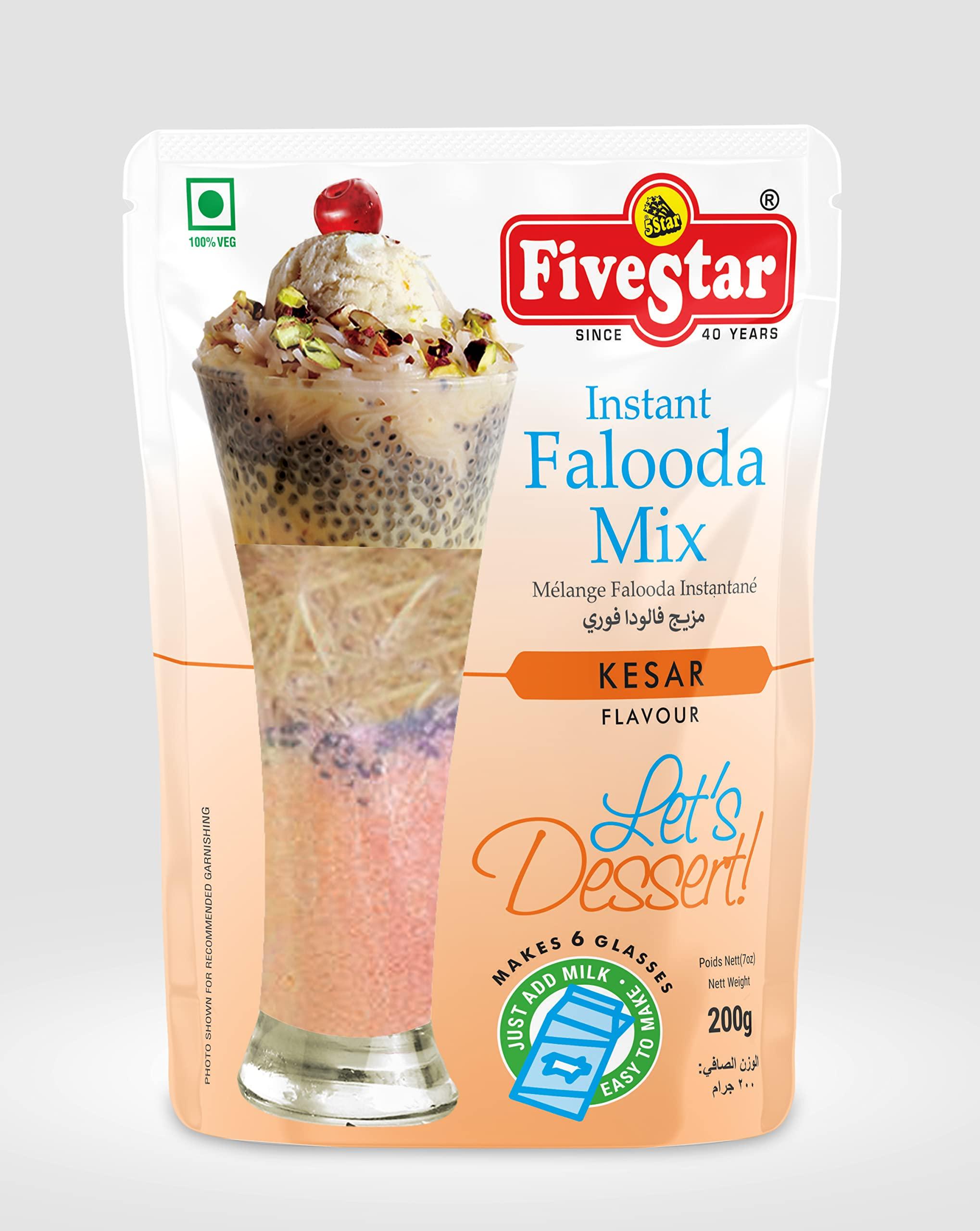 FIVESTAR Five Star Falooda Mix Kesar 200 Gram - Pack of 4, 800g for Children and Adults |Extra Creamy | Easy to Make | Ready to Eat