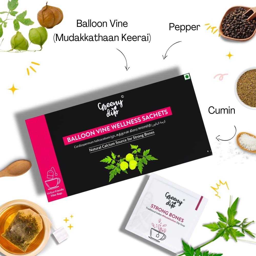 Greeny Dip Greeny Dip Balloon Vine Dip Soup | Kanphuta Soup | Mudakathan Soup | Agnibali Soup | Allena Soup | Instant Natural Soup | Sachet Soup | Wellness Soup| 10 sachets