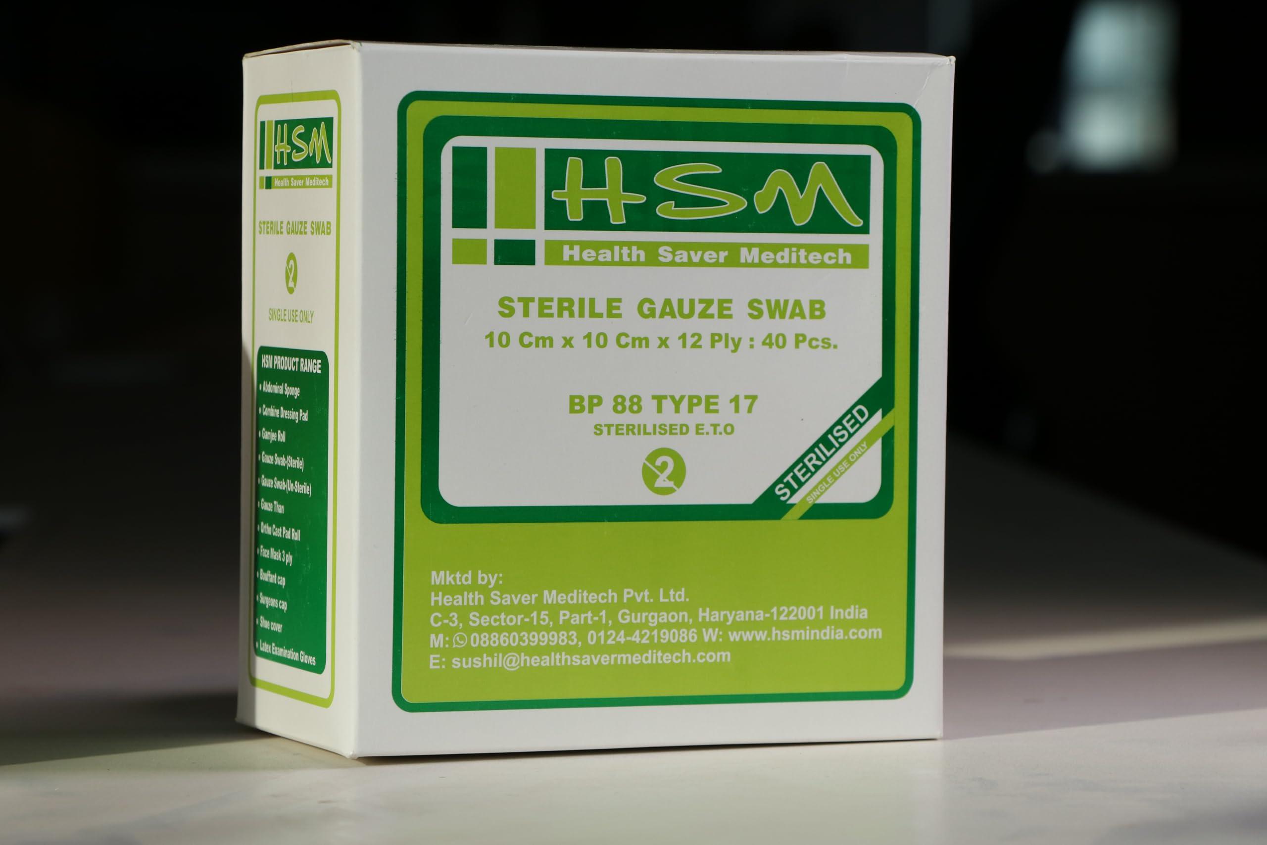 HEALTH SAVER MEDITECH Sterile Gauze Swab 10X10X12 ply | 10 Pack of 4 Pcs