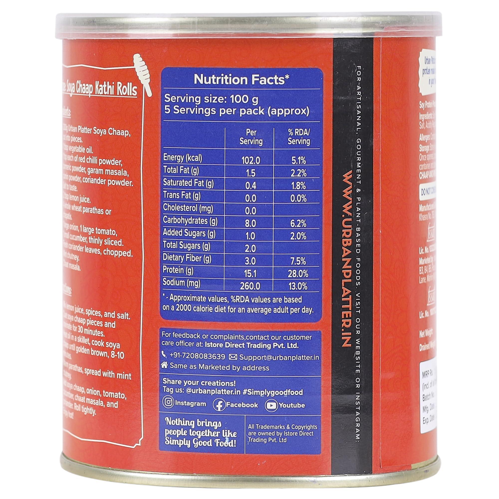 urban platter Urban Platter SOYA Chaap in Brine, 800g (Pack of 2)(Canned | Chunks on Stick | Drained Weight - 500g, Rich in Plant Protein| Soy Chap)