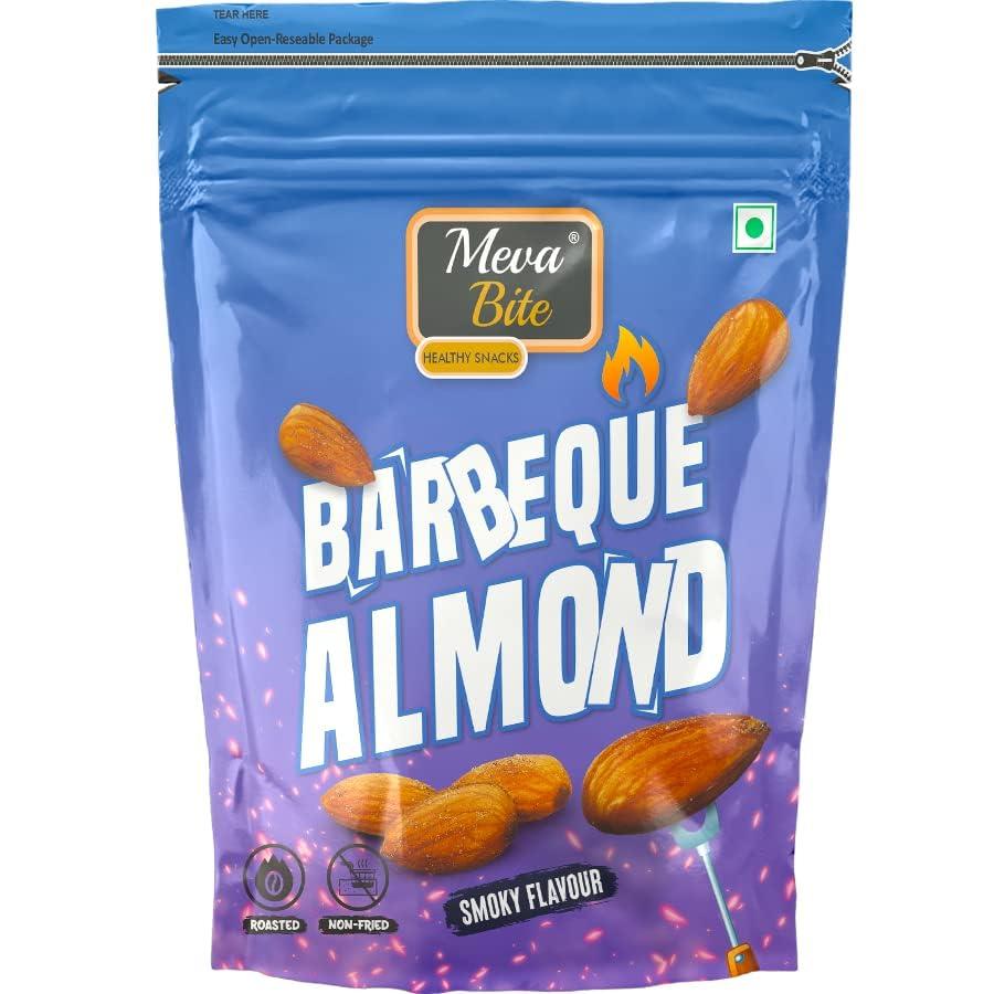 MEVABITE Mevabite Roasted & Smoky Almonds - 200g | Fresh Barbeque Flavored - Crunchy Nuts | High in Fiber & Boost Immunity - (Bbq) Angithi Roasted Dry Fruit - Zero Oil - Party Snacks | Resalable Pouch