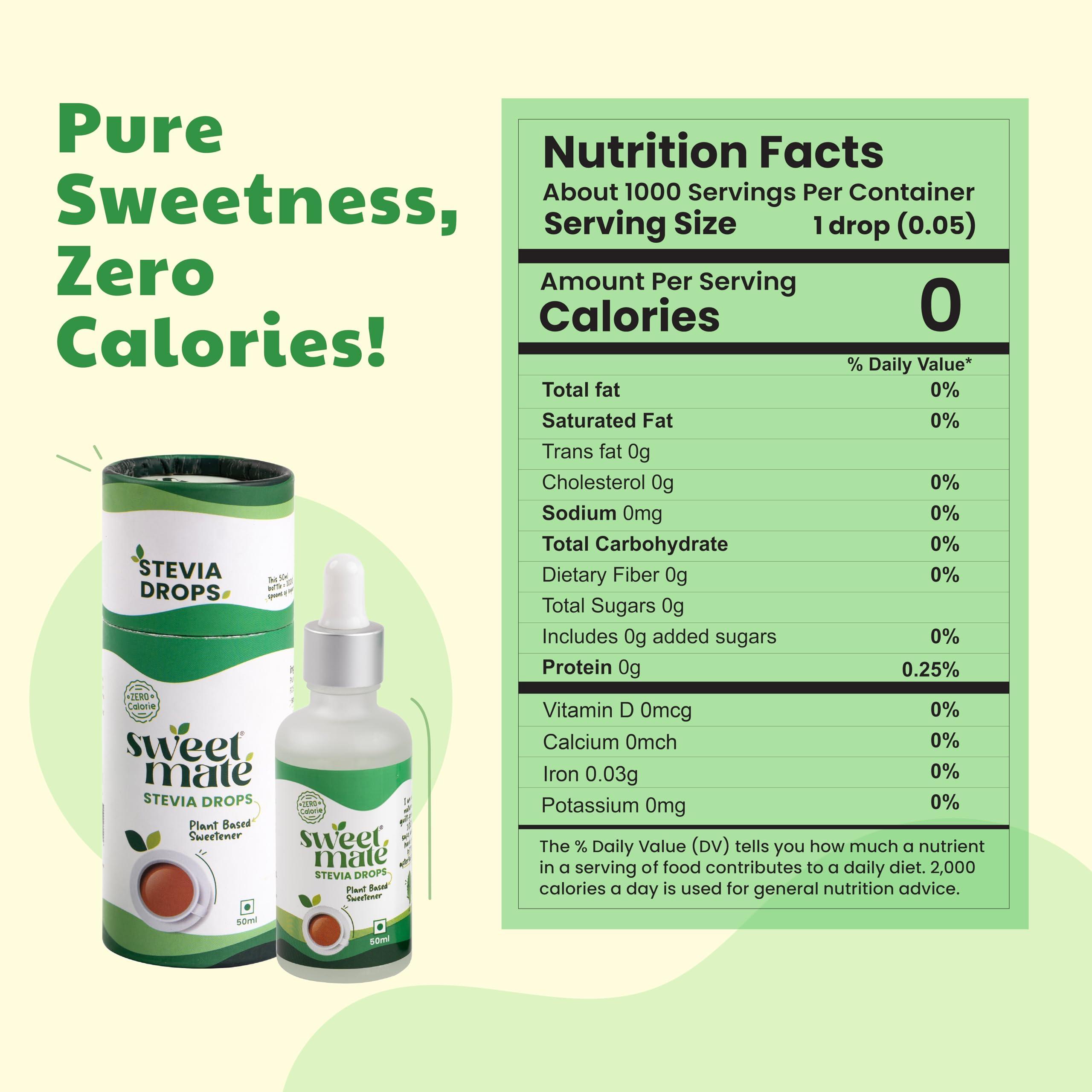 Sweetmate Sweetmate Stevia Drops (50ml, 1000 Drops) - Stevia Leaf Extract Natural and Sugar Free - Zero Calorie, Non GMO, for Weight Watchers and Keto Diet, Liquid Sweetener