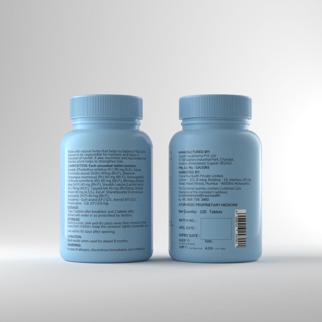 Traya Traya Hair Ras Tablets for Women & Men, Ayurvedic Hair Vitamin Tablets for Hair Fall Control and Growth, Contains Ashwagandha, Bhringraj, Shatavari (120 Tablets)