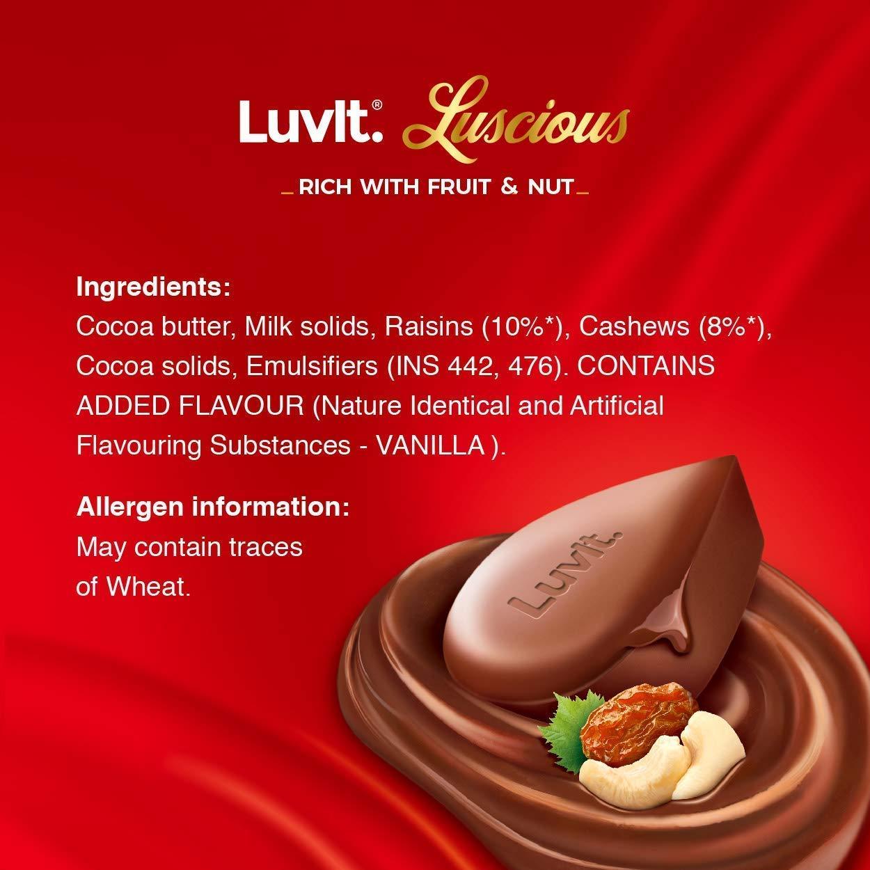 LuvIt. LuvIt Luscious Fruit & Nut Chocolate Bars | Multipack | Deliciously Smooth | Pack of 15-46gm Each
