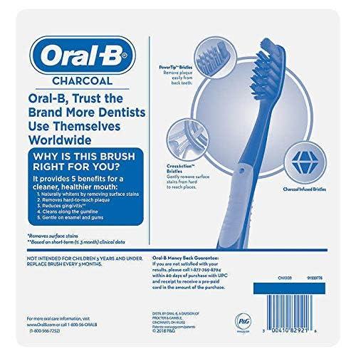 Oral-B Oral-B Toothbrush Charcoal Infused CrossAction Bristles remove Plaque Stain Naturally Whitens Teeth (Medium)