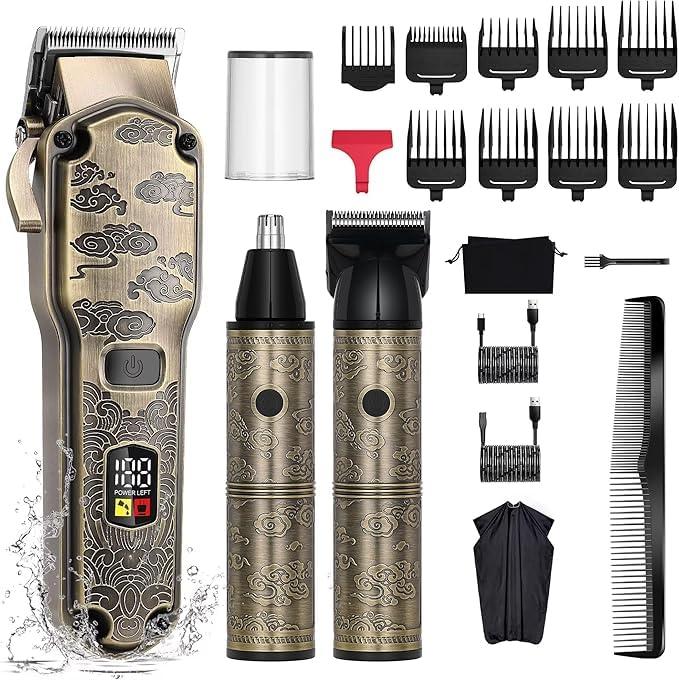 Hatteker Hatteker Professional Hair Clipper Hair Trimmer Beard Trimmer Waterproof Hair Cutting Kit Barber Clipper Cordless Nose Trimmer Detail Trimmer