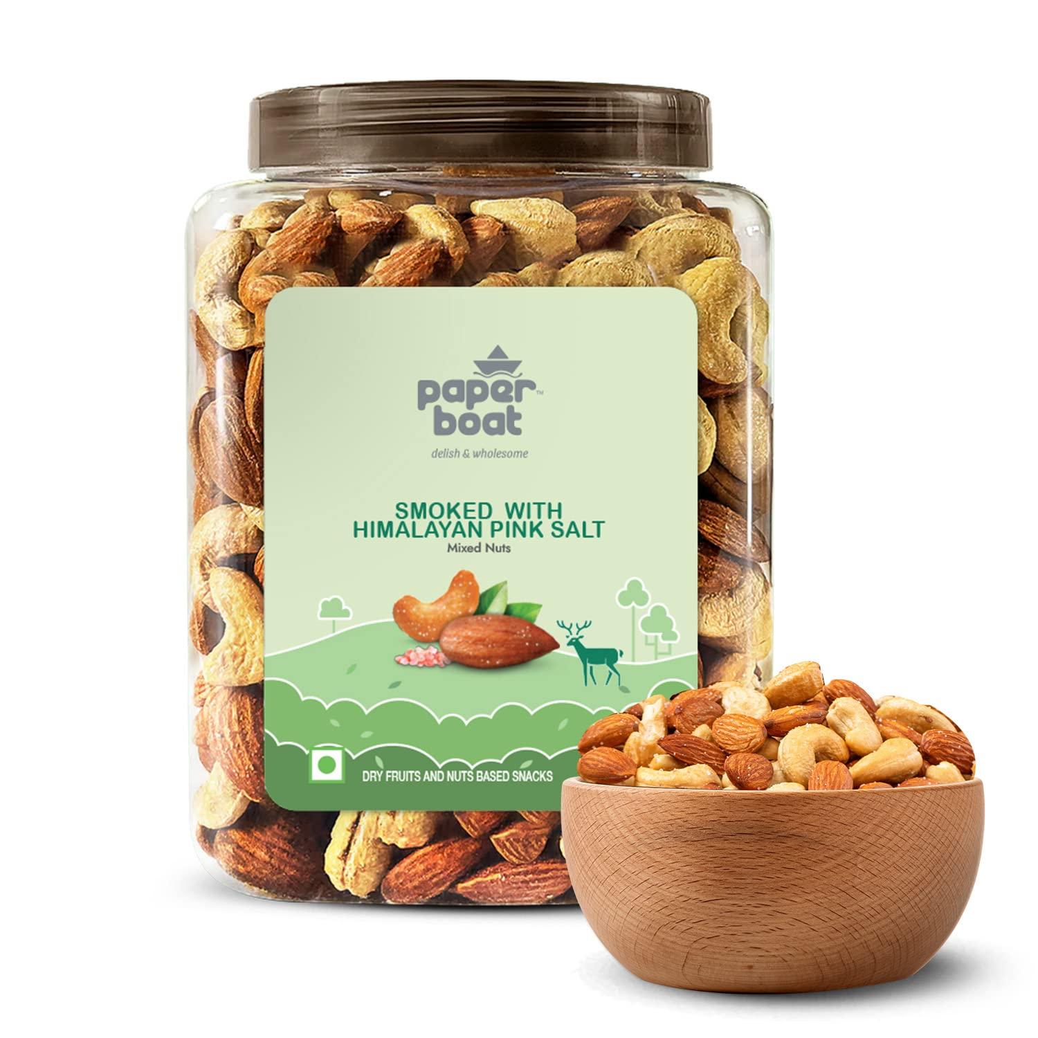 Paper Boat Paper Boat Premium Smoked and Roasted Nuts with Himalayan Pink Salt, Almonds & Cashews Mix, Reusable Dry Fruit Jar 1kg & Paper Boat Classic Salted Cashews 200g | Freshly Roasted