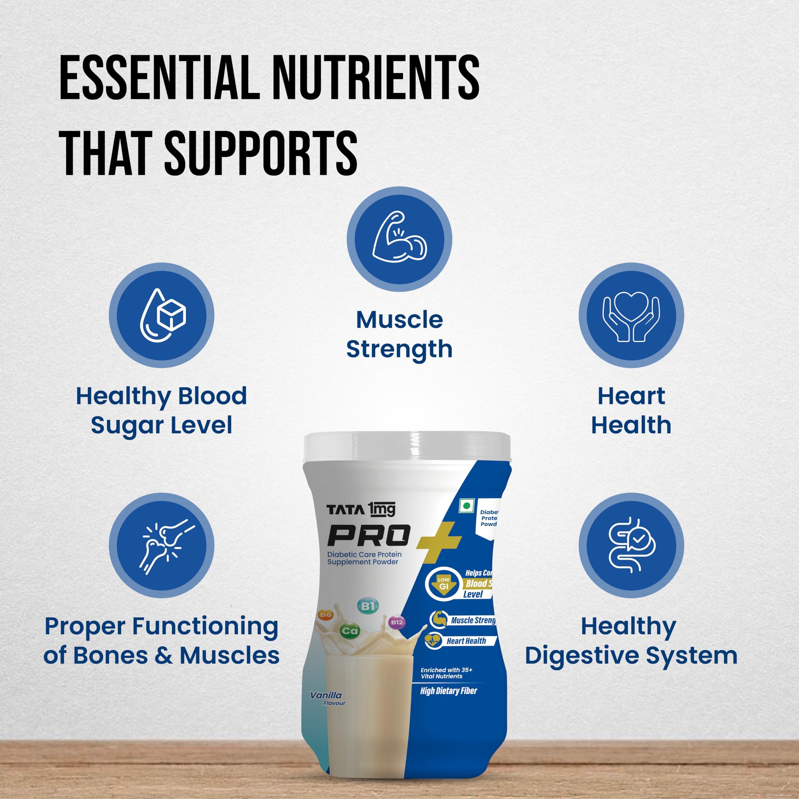 1MG Tata 1mg Protein+ Diabetic Care Powder With Vital Nutrients To Manage Blood Sugar, Weight & Strength,400gm, Vanilla Flavour