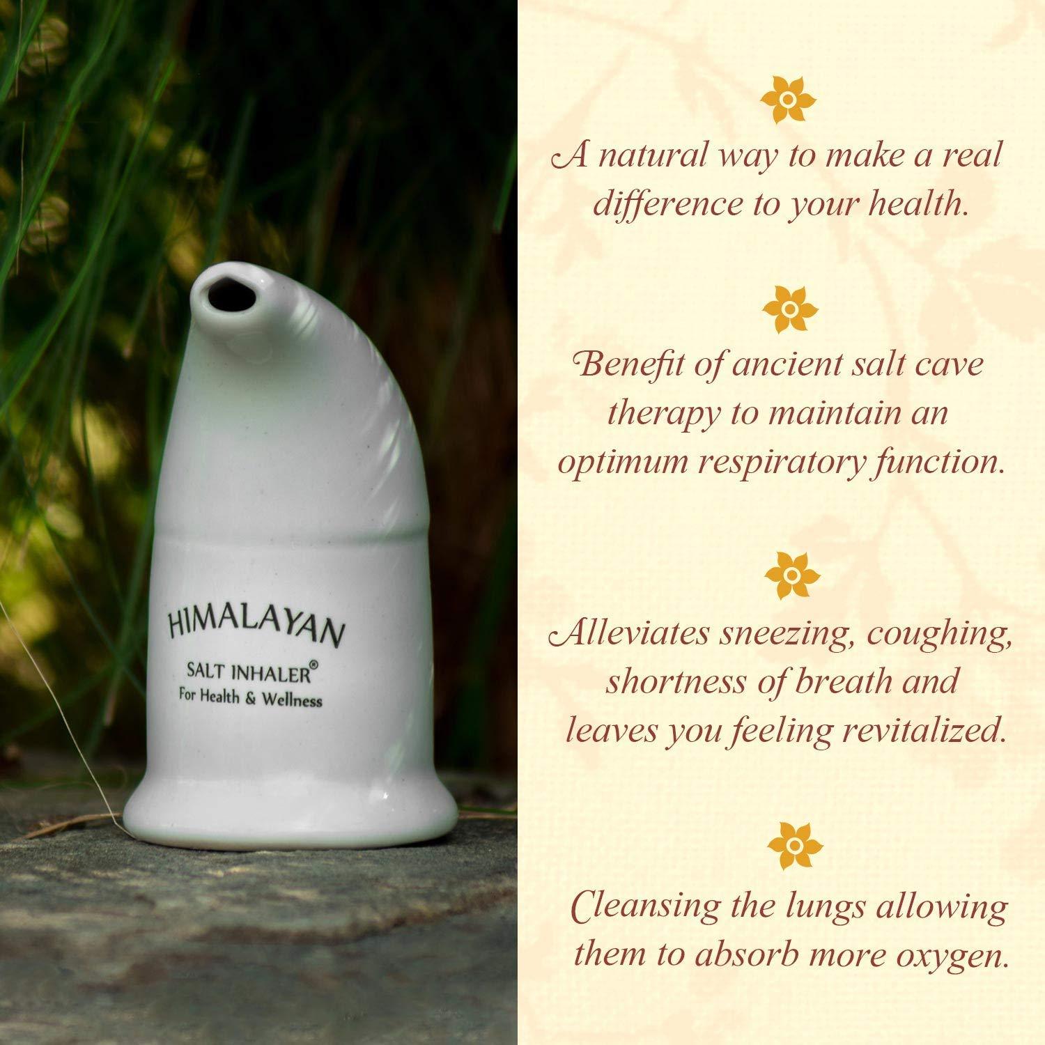 Green Home Himalayan Salt Inhaler & 180g Pink Salt, Crystal Salt, Refillable Salt Inhaler- All-Natural Respiratory Aid, Salt Therapy Pocket Inhaler for Health and Wellness-White