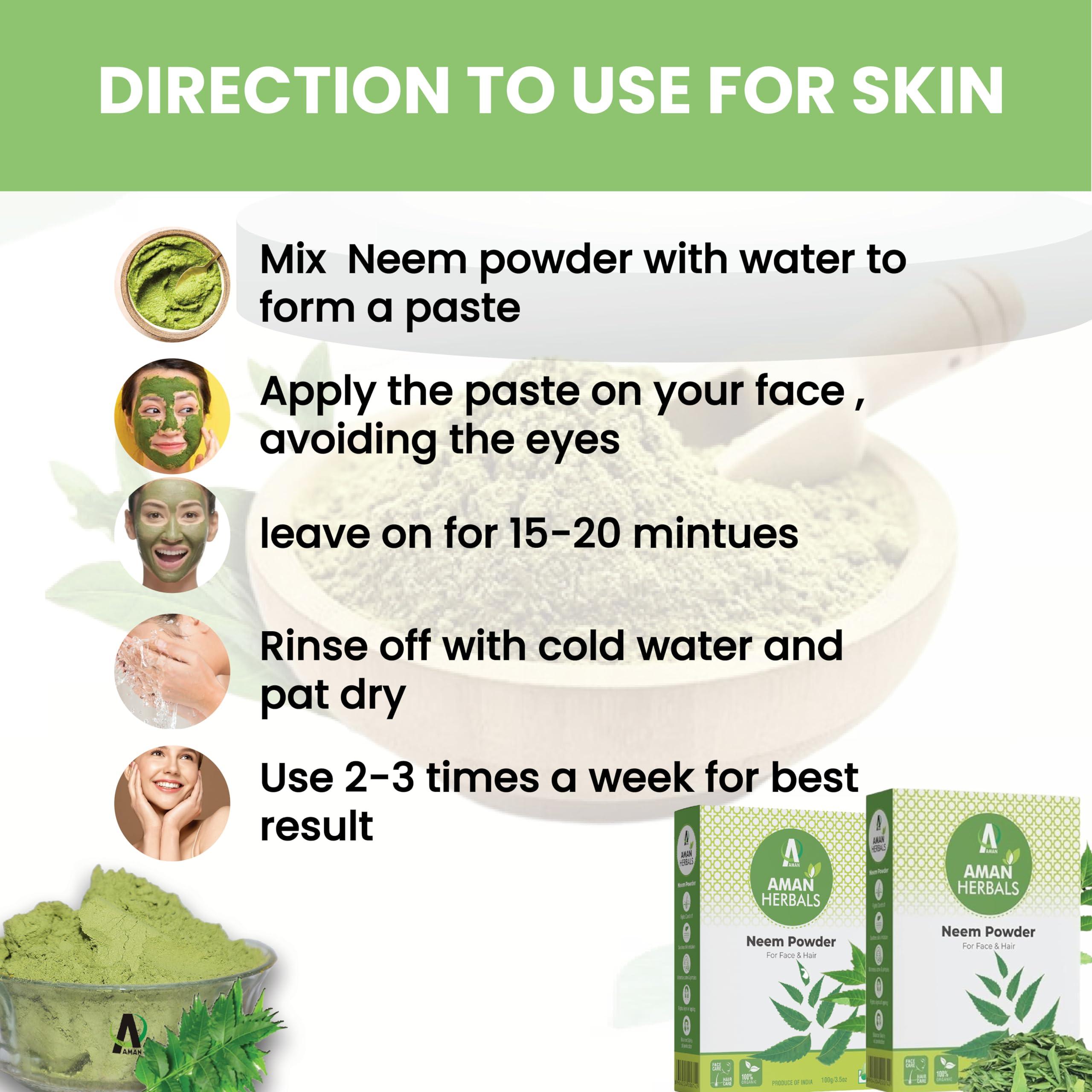 AMAN AMAN HERBALS - 100% Organic Neem leaves Powder, Azadirachta Indica for Face, Skin & Hair care (Pack of 3)