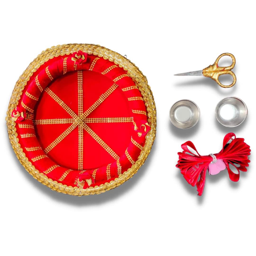 Unique Palette Unique Palette Welcome Ribbon Cutting Tray | Puja Thali for Wedding | Welcome Platter with Ribbon | Wedding Tray