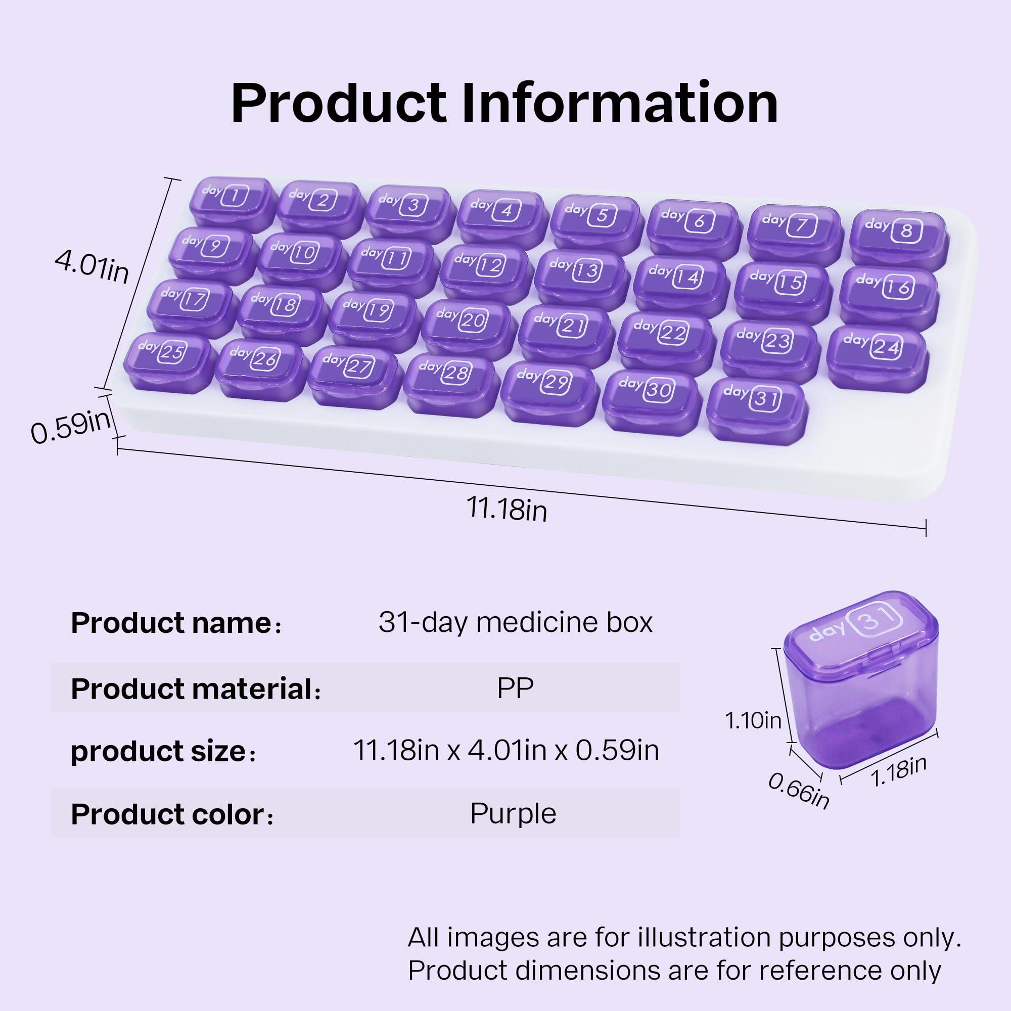 UHZBTEC UHZBTEC Monthly 31 compartments Pill Organizer Day Pill Organizer for Medicine Vitamin Holder Container (Purple)