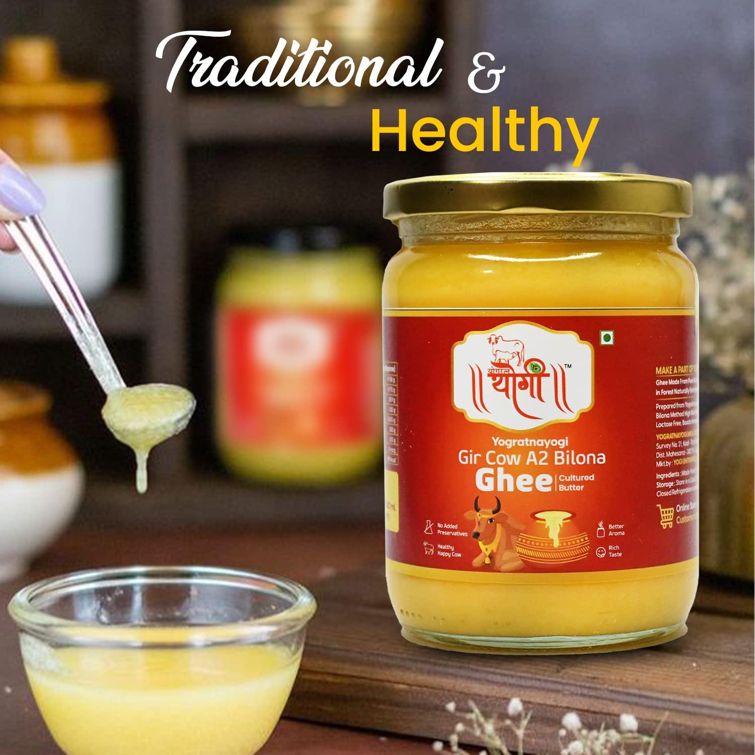 YOGRATNAYOGI YOGRATNAYOGI Organic A2 Gir Cow Ghee, Pure Bilona Method Ghee, Hand Churned Grassfed Traditional Method Immunity Booster Natural and Healthy Lab Certified (500ml)