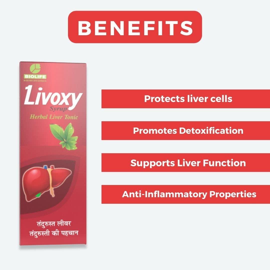 Biolife Technologies Livoxy Syrup - Ayurvedic Herbal Syrup For Liver Detoxification Function and Health with Bhumi Amla Makoy Punarnava and Other Potent Ingredients. (400 ml)
