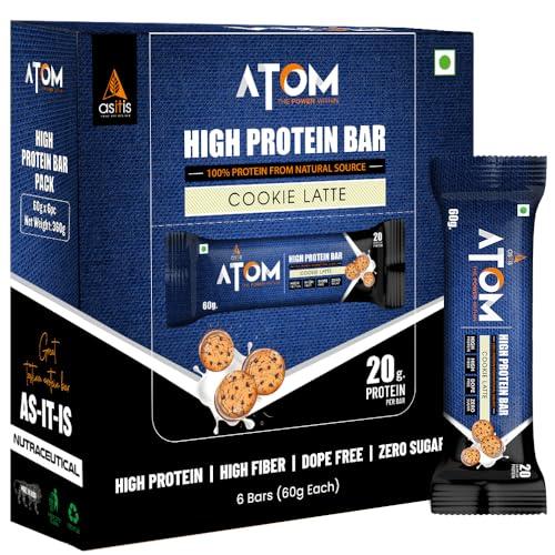 Asitis Nutrition Asitis Nutrition Atom High Protein Bar,20Gm Protein,Zero Transfat,Zero Added Sugar,Whey Protein Concentrate, Isolate & Hydrolysate As Protein Source,Pack Of 6 (60Gm X 6),Lathe Cookie