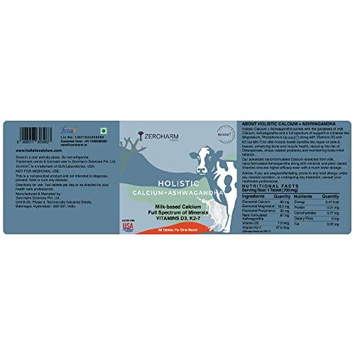 ZEROHARM ZEROHARM Holistic Calcium and Ashwagandha Tablets - For Muscles, Bone and Joint Health - Helps Relieve Stress and Anxiety - 120 Tablets - 700mg