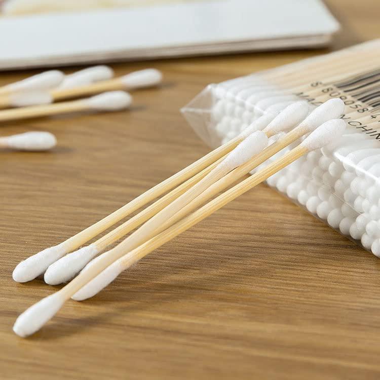Calitate24 200 Sticks Ear Cleaning Buds, Wooden Cotton Swabs Bamboo Stick Ear Buds for Ear Wax Cleaning Double Tip Ear Cleaner - 100% Pure Cotton Baby Care Swabs