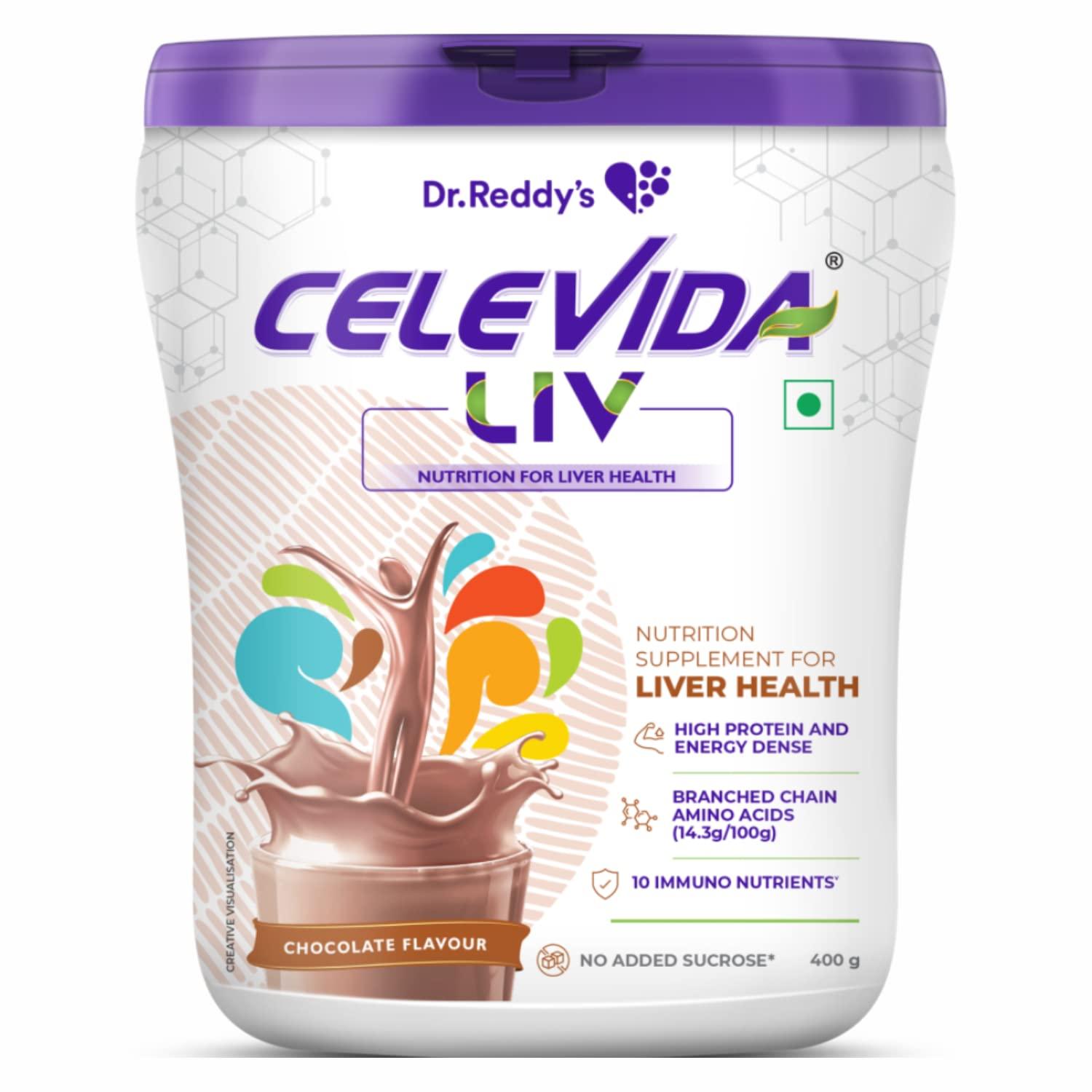 Celevida Dr.Reddy’s Celevida Liv | Nutrition Drink for liver health | Chocolate Flavour- 400g (1)