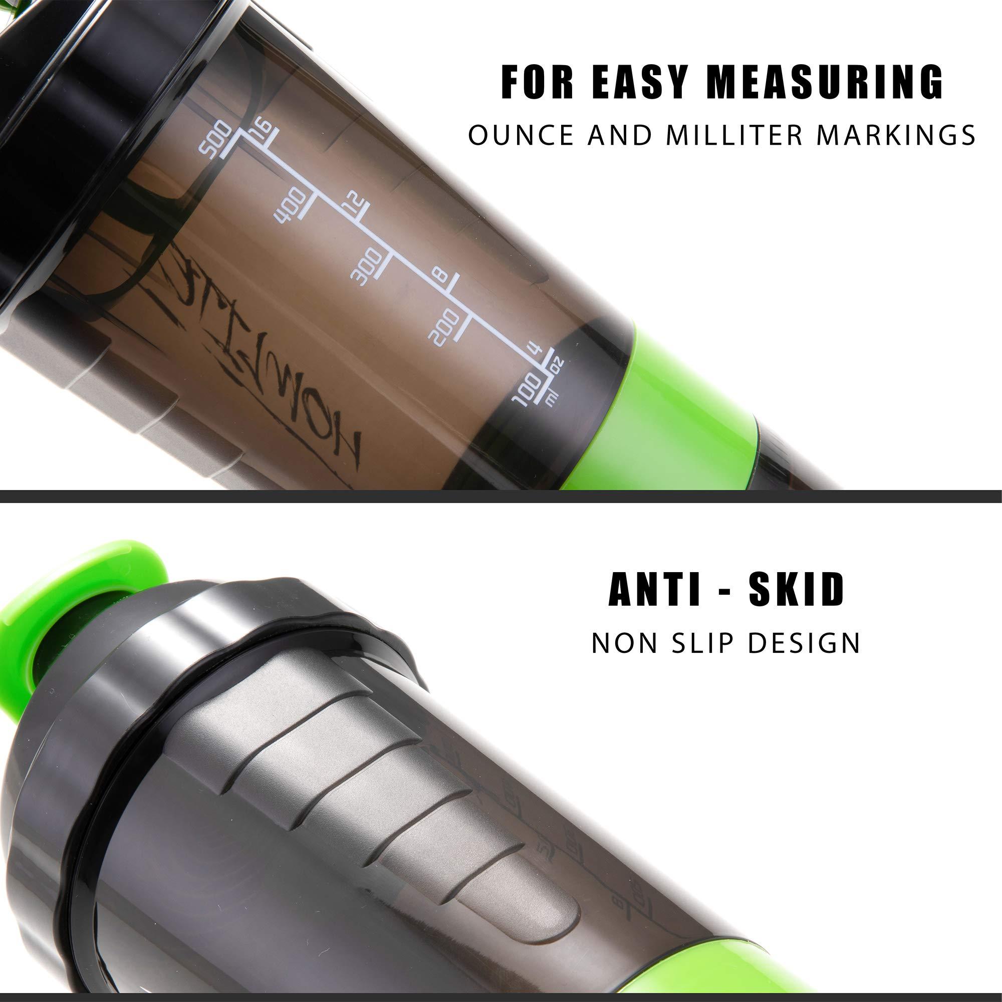 Homlite HOMLITE Protein Shaker Bottle Non-Slip 3 Layer Twist Off, Leak-Proof Blender Bottle with Supplement and Pill Storage Compartment