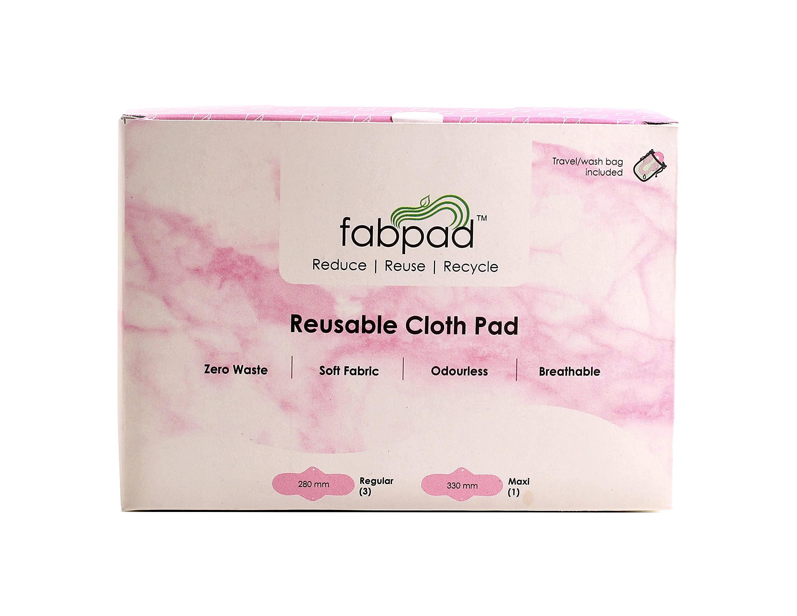 FabPad FabPad Reusable Washable Sanitary Cloth Pads Napkins Eco-Friendly Menstrual Hygiene Solutions (Pack of 4) (Pink, 3 Day Pads + 1 Night Pad)