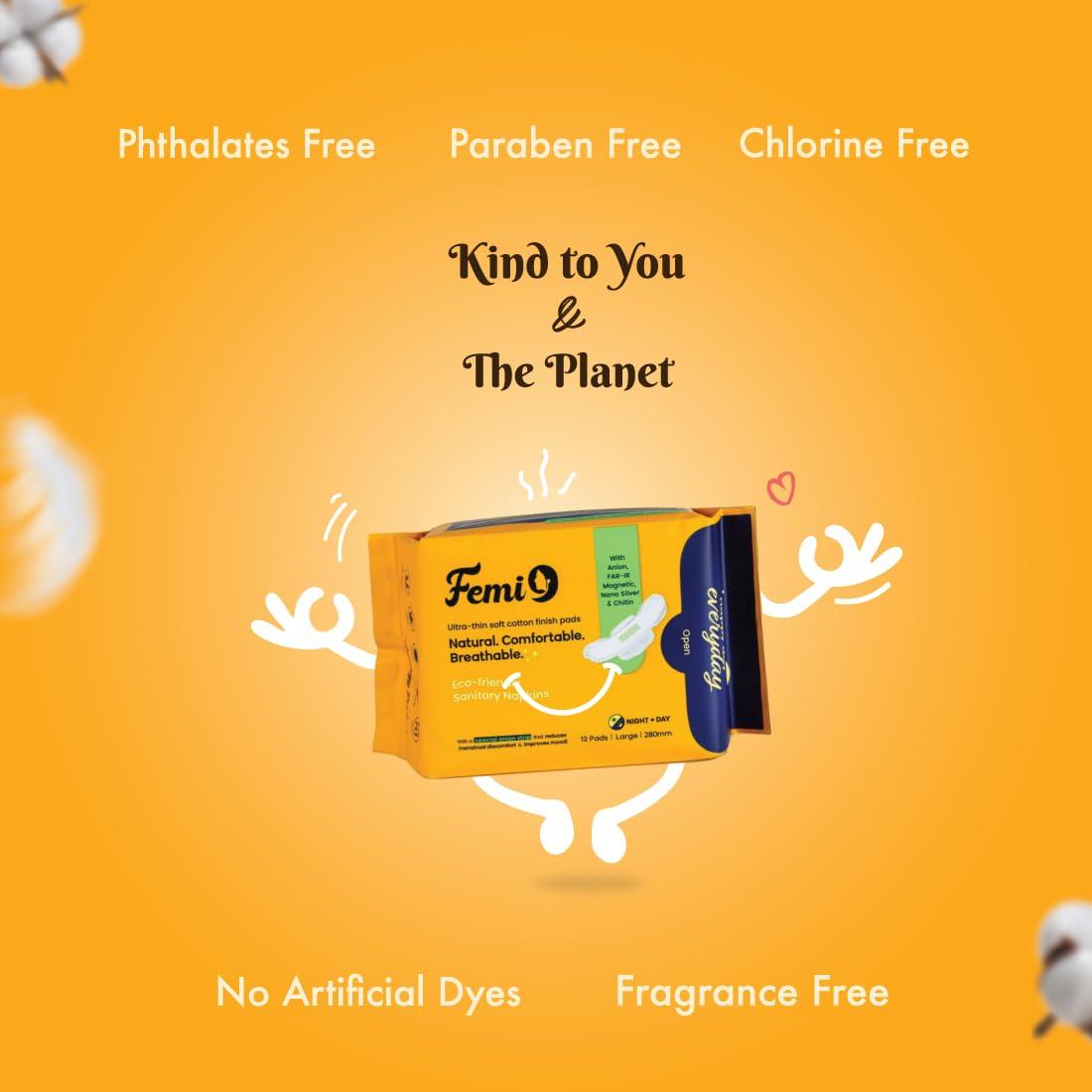 Femi9- Happy day everyday Femi9- Happy day everyday Ultra Soft Sanitary Pads for Women | Anti- Bacterial | Combo Pack | L- 12 Pads & XL- 10 Pads