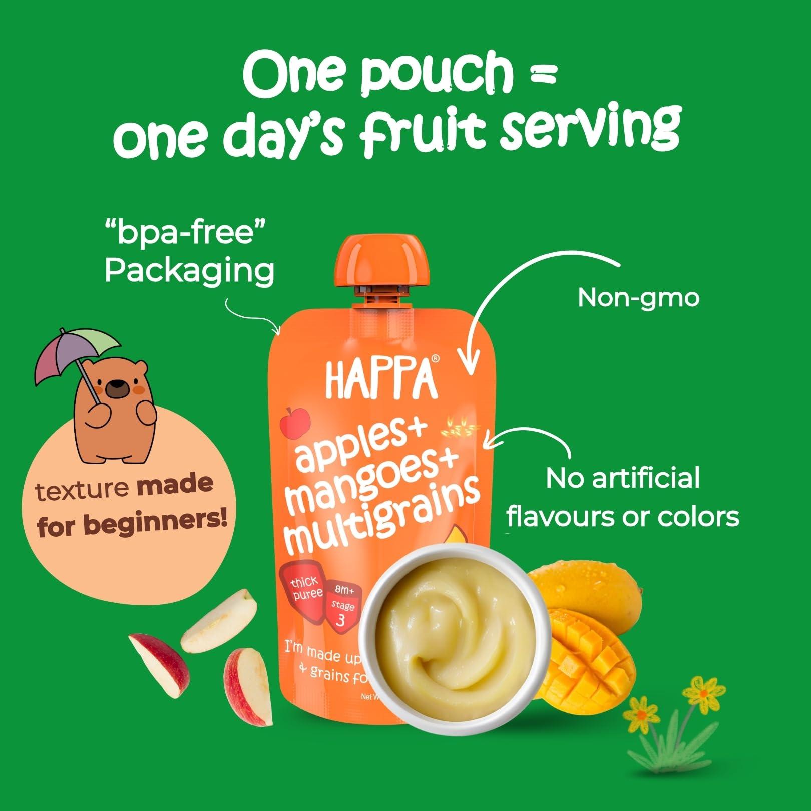 HAPPA Happa Organic Baby Food Puree Grain and Fruit Blend Pack of 4