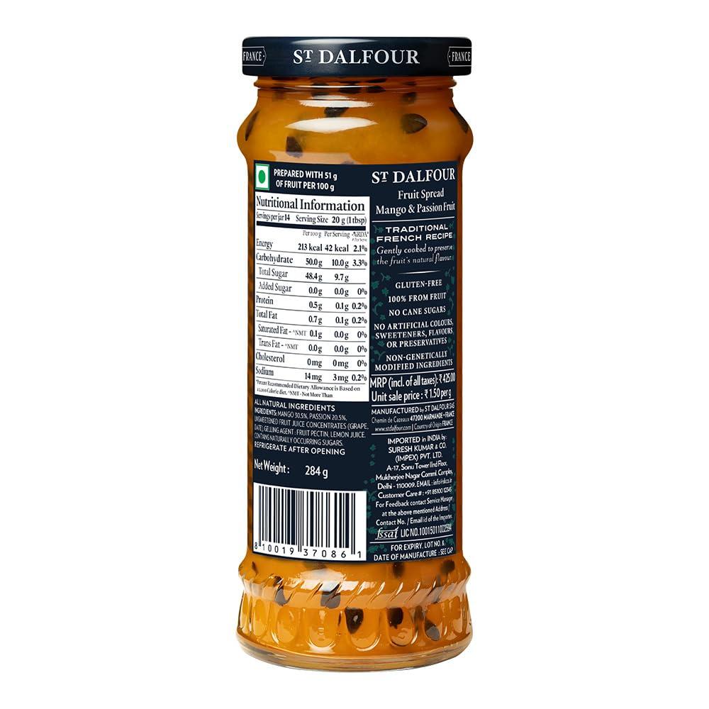 St DALFOUR ST. DALFOUR Mango & Passion Fruit Fruit Spread 284 G | No Added Sugar | 100% From Fruit | No Added Preservatives, Colours, Flavors Or Sweeteners | No Corn Syrup | Traditional French Recipe
