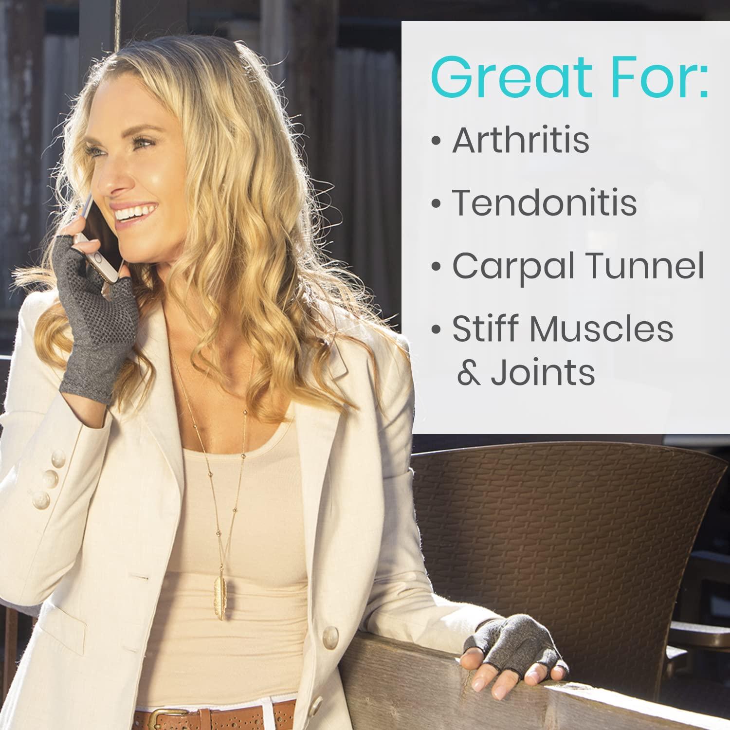 Vive Arthritis Gloves With Grips by Vive - Textured Open Finger Compression Hand Gloves for Rheumatoid and Osteoarthritis - Joint Pain Relief for Men & Women (Large)