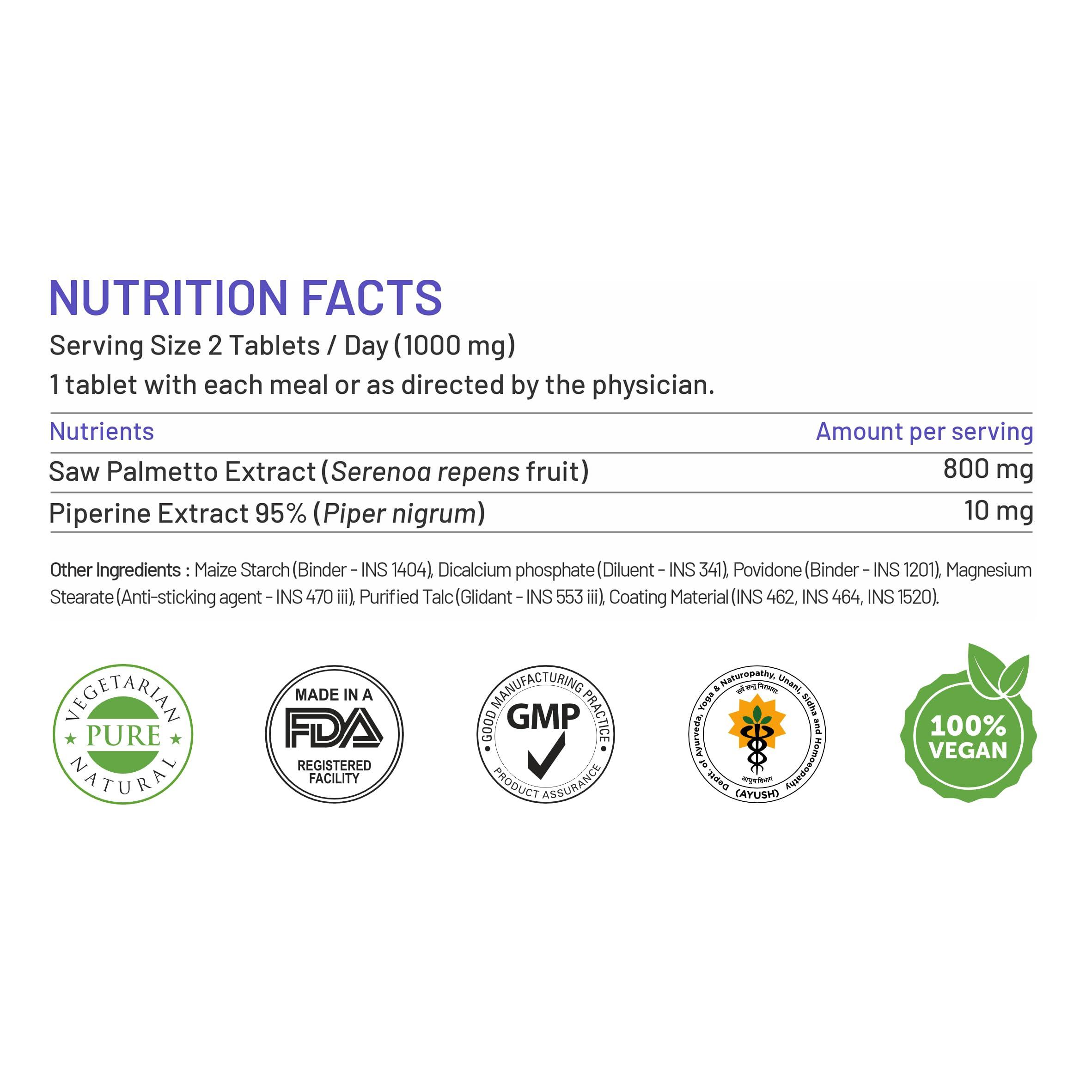 Bliss Welness Bliss Welness Saw Palmetto Extract 800 MG | Hair Growth Prostate Health Support Urinary Tract Function Prevent Hair Fall Ayurvedic DHT Blocker Health Supplement - 60 Vegetarian Tablets