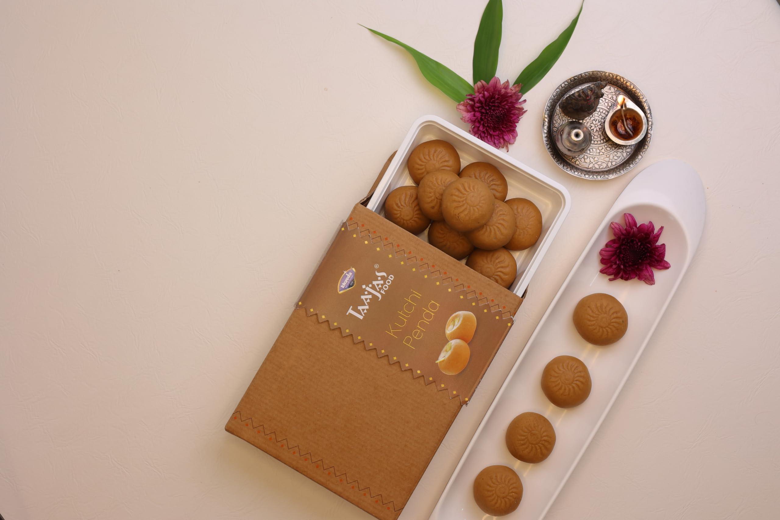 TAAJAS FOOD Taajas Food (Since 2003) Gujarati Kutchi Peda 500g Sweet | Fresh Indian Traditional Delicious Mithai | Made with Milk Solids and Cow Ghee | No Artificial Flavors & Colors | Festive Gift Pack