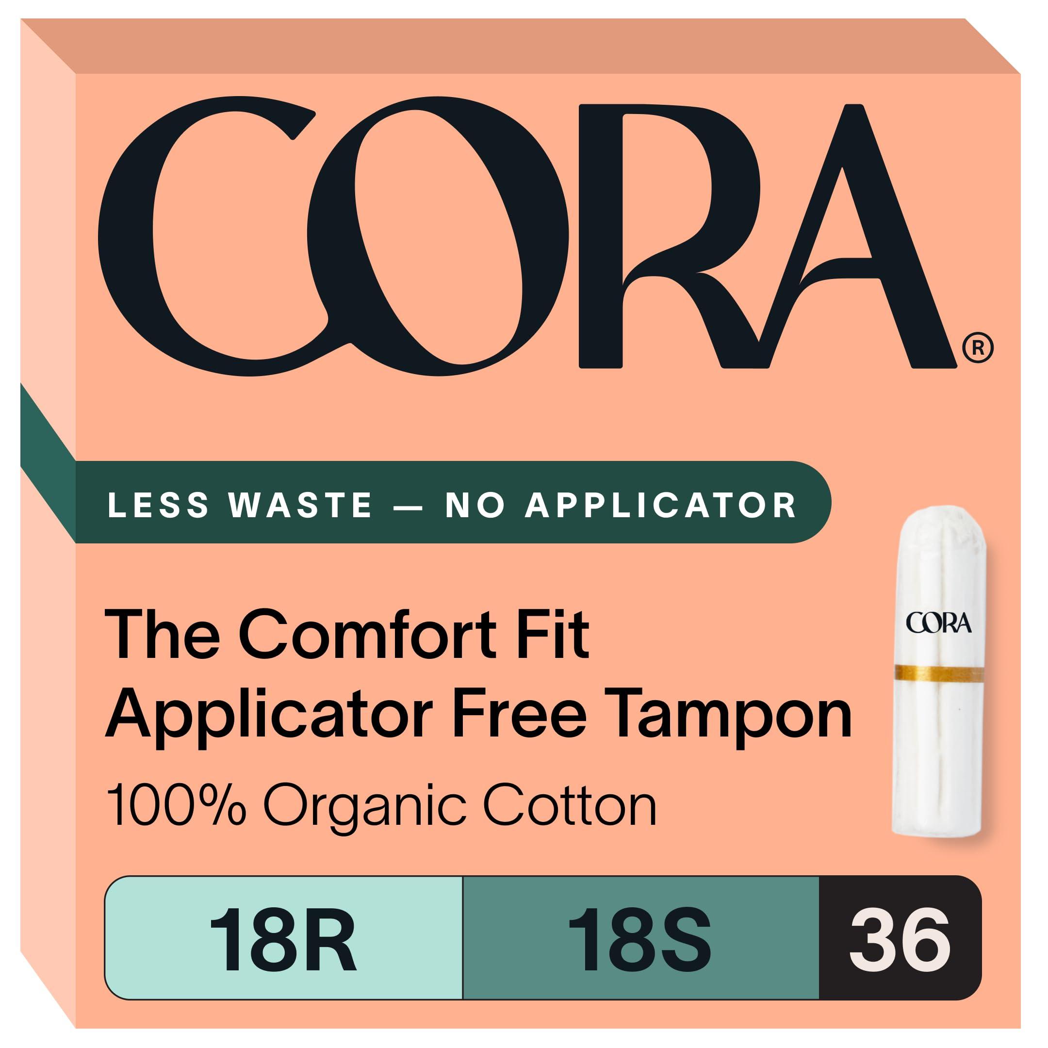 Cora Cora Variety-Pack Organic Cotton NON-APPLICATOR Tampons (36 Count; 18 Regular & 18 Super APPLICATOR-FREE)