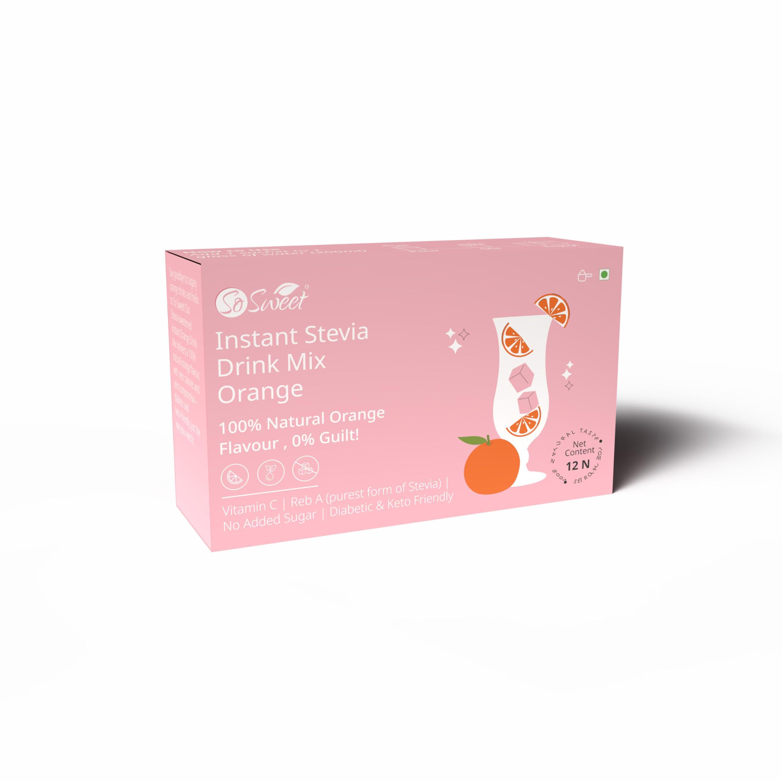 So sweet So Sweet Stevia Orange Instant Drink Mix Sugar Free | Zero Calories| Enrich with Vitamin C | 12 Sachets